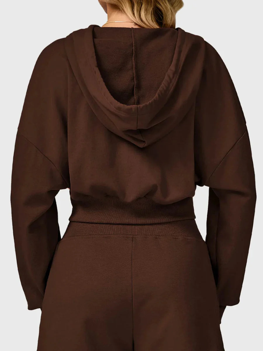 VÉRA™ Cropped Zip Hoodie – Kaffeebraun - LEVEFIT