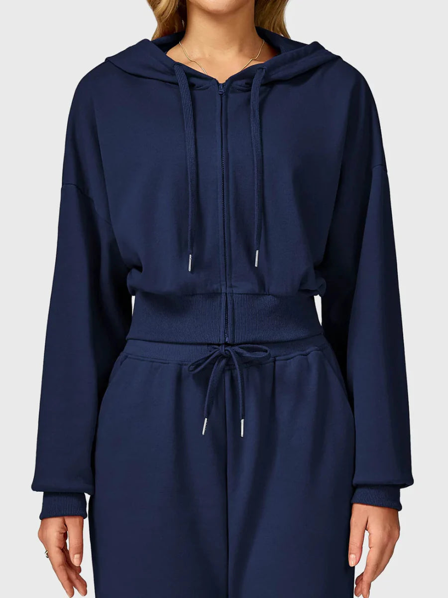 VÉRA™ Cropped Zip Hoodie – Tiefblau - LEVEFIT