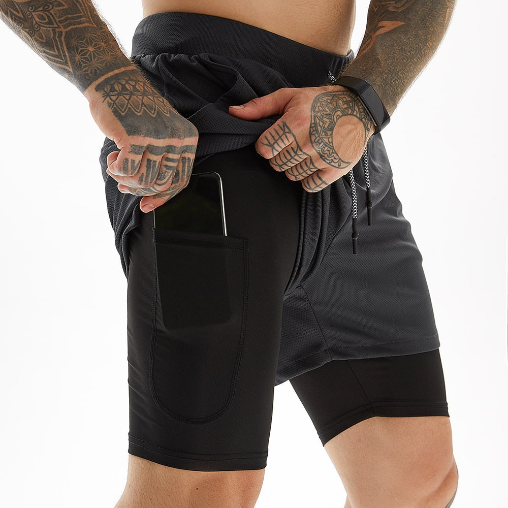 Shorts Fitness 2 Em 1 - Tecnologia Dry-Fit Térmico de Compressão