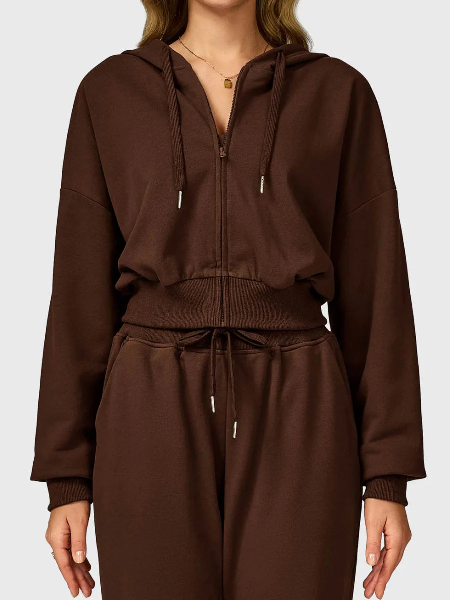 VÉRA™ Cropped Zip Hoodie – Kaffeebraun - LEVEFIT