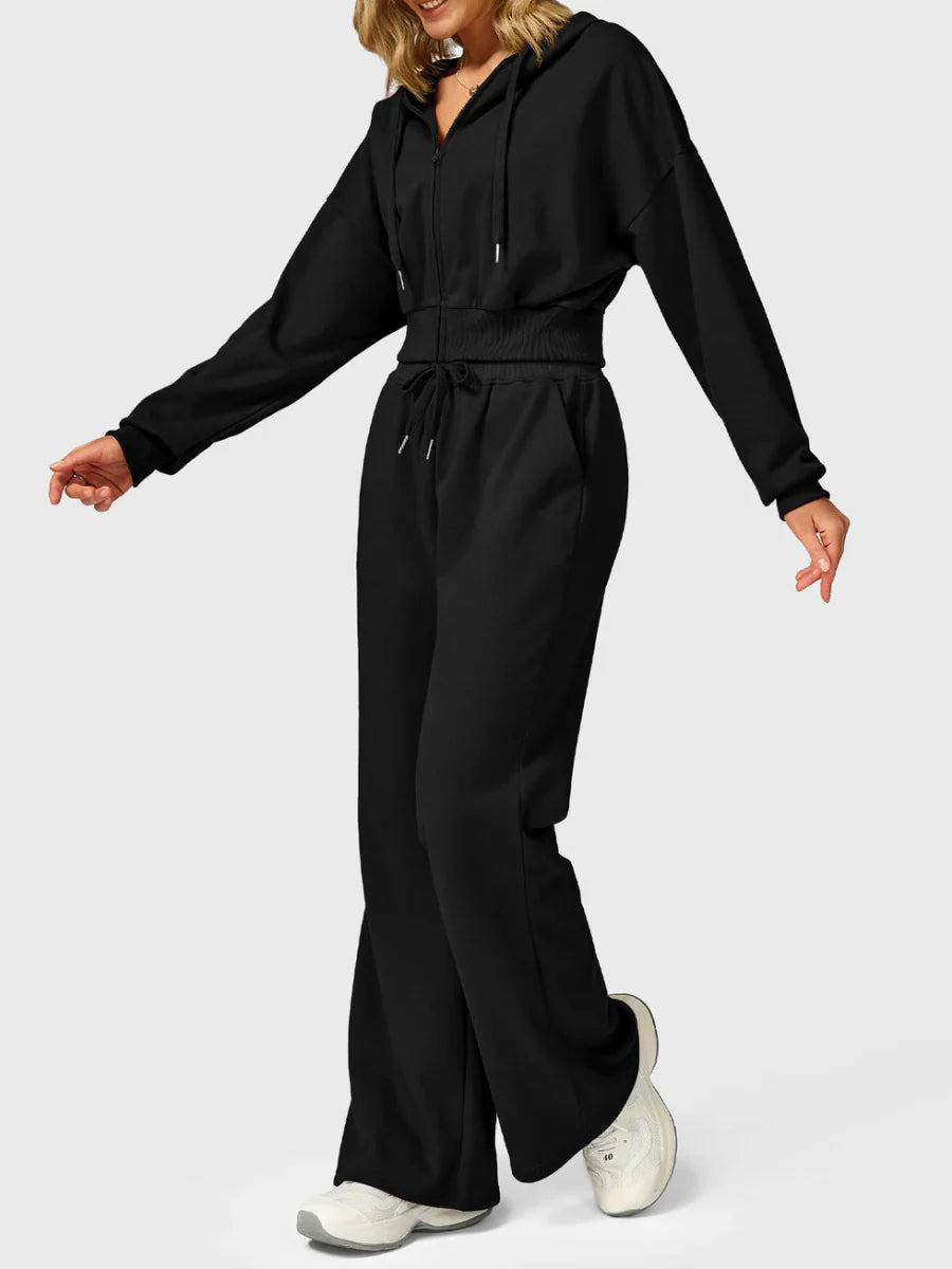 VÉRA™ Cropped Zip Hoodie – Tiefschwarz - LEVEFIT